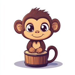 A delightful cartoon illustration titled Adorable Monkey Musician presents a playful primate happily playing a drum
