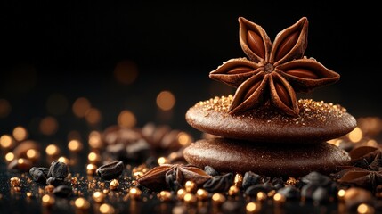 Dark chocolate spa stones adorned with star anise.