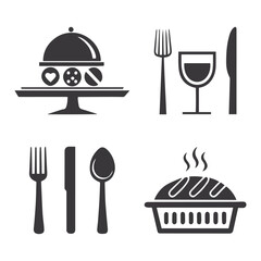 Elegant Dining Essentials – Food, Utensils, and Kitchen Elements Icon Set