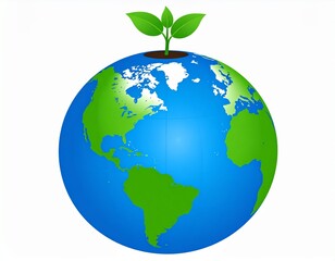 Obraz premium a small green sprout with two leaves grows from the top of a miniature globe showing green landmasses and white oceans
