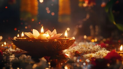 A serene interpretation of an artistic composition of traditional diwali motifs and symbols