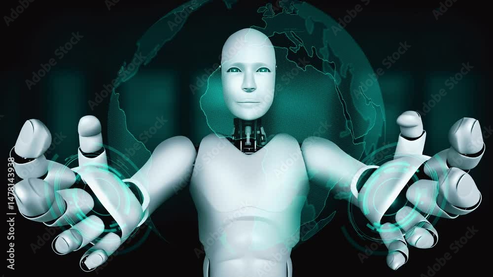 Poster future financial technology controll by ai robot huminoid uses machine learning and artificial intel