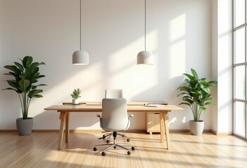 sleek minimalist office workspace design efficient layout mockup inspiration, interior, furniture, modern, desk, lighting, decor, architecture