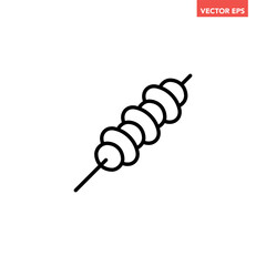 Black single Shish kebab on skewer line icon, simple meat in stick flat design pictogram, infographic vector for app logo web button ui ux interface isolated on white background