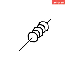 Black single Shish kebab on skewer line icon, simple meat in stick flat design pictogram, infographic vector for app logo web button ui ux interface isolated on white background