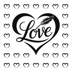 Obraz premium Minimalist Love Heart Pattern – Handwritten Calligraphy & Feather Detail