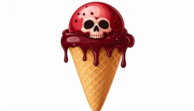 spooky horror ice cream cone with dark red toppings and skull decor
