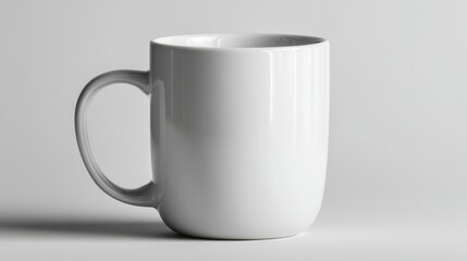 Obraz premium White ceramic coffee mug with handle on plain background in studio lighting setup.