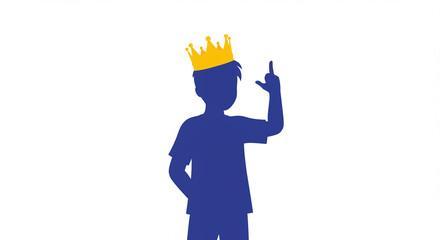 Conceptual image of a child's silhouette wearing a crown, symbolizing potential or leadership, against a white background in vector format