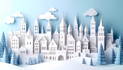 Obraz premium serene paper cityscape a whimsical architectural panorama