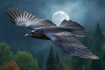 Majestic Raven in Moonlight: A Darkly Romantic Flight
