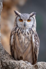 Fototapeta premium Majestic Eurasian Eagle Owl: Serene Portrait in Natural Setting