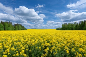 Obraz premium Golden Canola Field: A Serene Summer Landscape