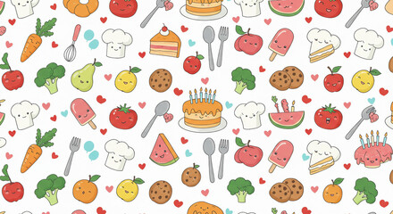 easter seamless pattern with foods cute