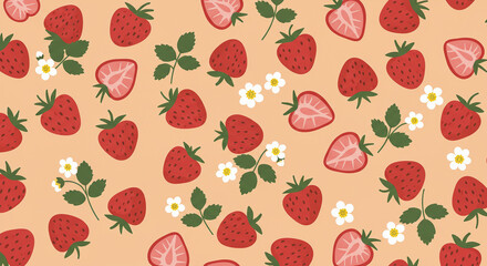 illustration of strawberries, with flowers