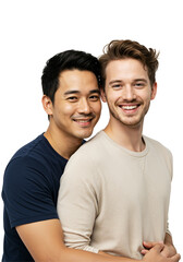 Obraz premium happy young interracial gay couple. asian man and white man