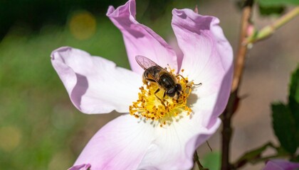 Pollination Moment with Cinematic Petal Details and Vibrant Insect Textures for Nature Background