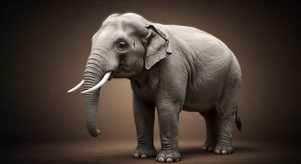 Obraz premium Standing Elephant Portrait Against Brown Background