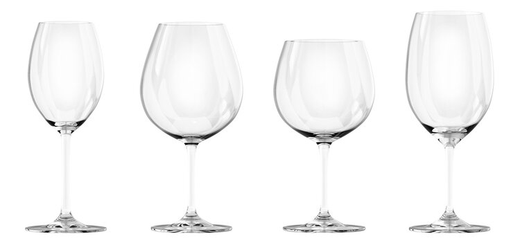 Transparent wine glass set isolated on transparent background