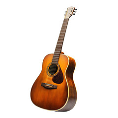 Obraz premium A classic acoustic guitar leaning upright, showing strings and soundhole