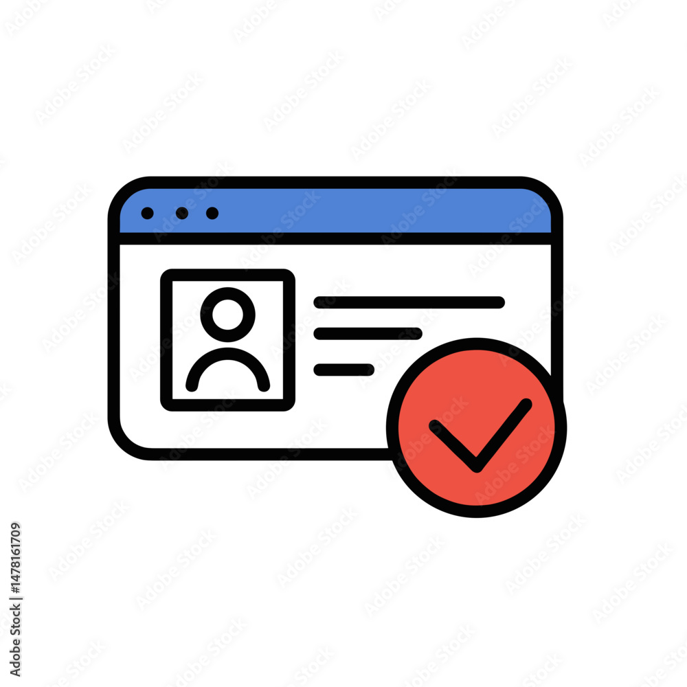 Poster digital identity verification request with approved check mark icon