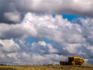 Mato Grosso, Brazil, March 17, 2006: Mechanized soybean harvesting with combine harvester on the...