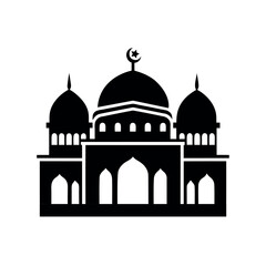Black and white vector silhouette of Al-Aqsa Mosque. Clean, minimalist design ideal for Islamic graphics, religious projects, and spiritual-themed visuals