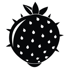 Stylized Black Strawberry with White Seeds and Sharp Spikes Illustration Graphic