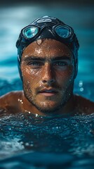 Fototapeta premium Concentrated swimmer in pool