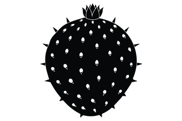 Black and White Illustration of an Oval Prickly Cactus with Flower Bloom