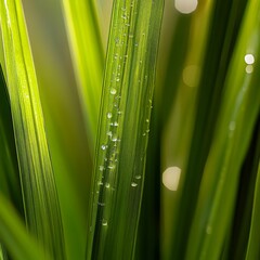 closeup of fresh lemongrass stalks with vibrant green color, macro Southeast Asian herb photography, soft light