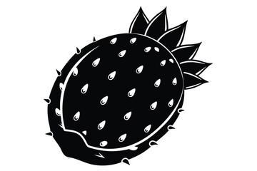 Black Silhouette of a Dragon Fruit with Spikes and Unique Shaped Seeds
