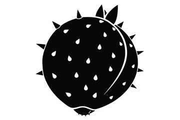 Black Silhouette of Prickly Pear Fruit, with Spines and Seed Shapes Illustration