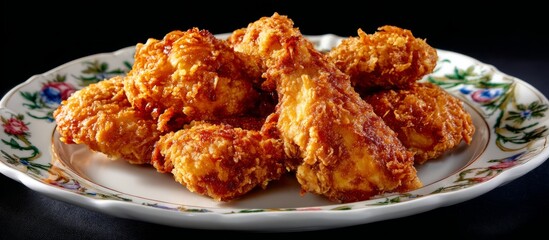 Crispy Fried Chicken with Glistening Golden Brown Coating on Plate