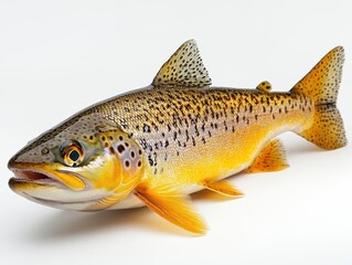 Obraz premium Realistic depiction of a trout fish on a white background, showcasing its vibrant colors and details