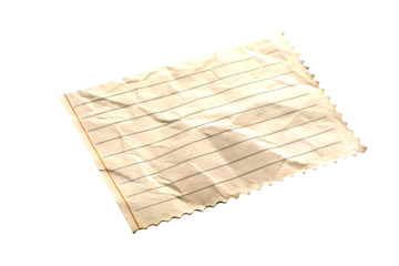 Crinkled lined paper note with a transparent background