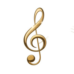 A shiny golden treble clef against a black background casting a subtle shadow on the background