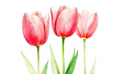 Naklejka premium Single red tulip illustration, bright watercolor wash, crisp white background, fresh, simple floral design , bright, tulip