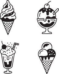 Ice Cream silhouette set vector illustration isolated On Transparent Background