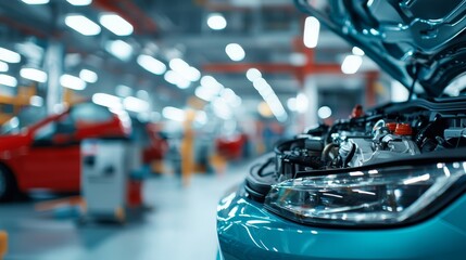 High-Tech Garage for Premium Car Wash and Engine Cleaning with Copy Space for Text