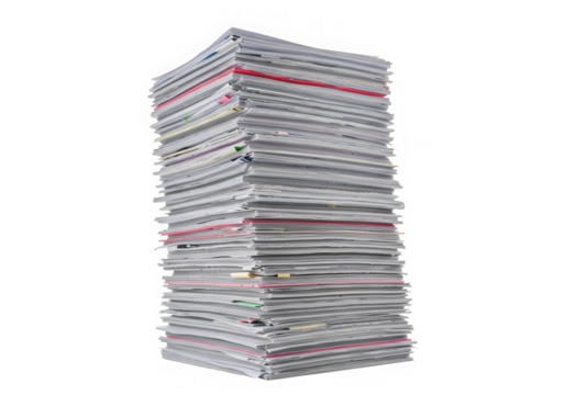 Stack of documents and papers isolated on transparent background