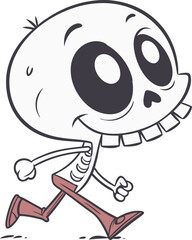 Whimsical Skeleton in Motion: An animated cartoon skeleton, with its expressive face and playful stride, brings a touch of cheerful whimsy to the scene.