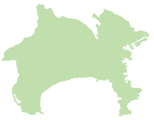 神奈川県　地図　黄緑　イラスト