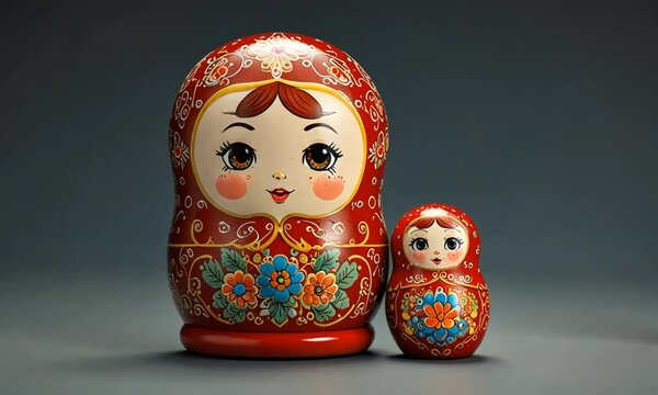 Two matryoshka Russian Nesting Dolls in Frame with Third Doll Entering - Stop Motion Animation