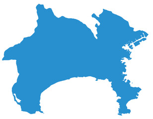 神奈川県　地図　ブルー　イラスト