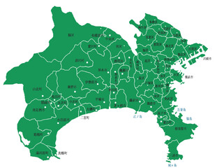 神奈川県　地図　グリーン　斑点　イラスト