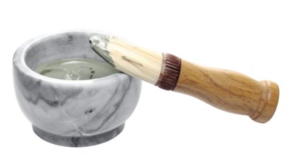 Gray facial mask in marble bowl