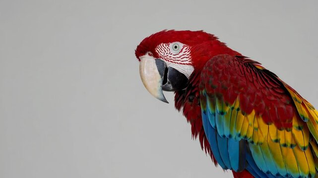 Vibrant red parrot displaying colorful feathers in graceful motion