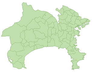 神奈川県　地図　黄緑　イラスト