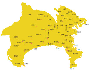 Obraz premium 神奈川県 地図 黄色 斑点 イラスト